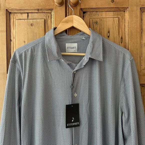 Men's NWT Stitch Note Size XL Button Front Shirt Blue White Athletic Collared‎ - Picture 2 of 8